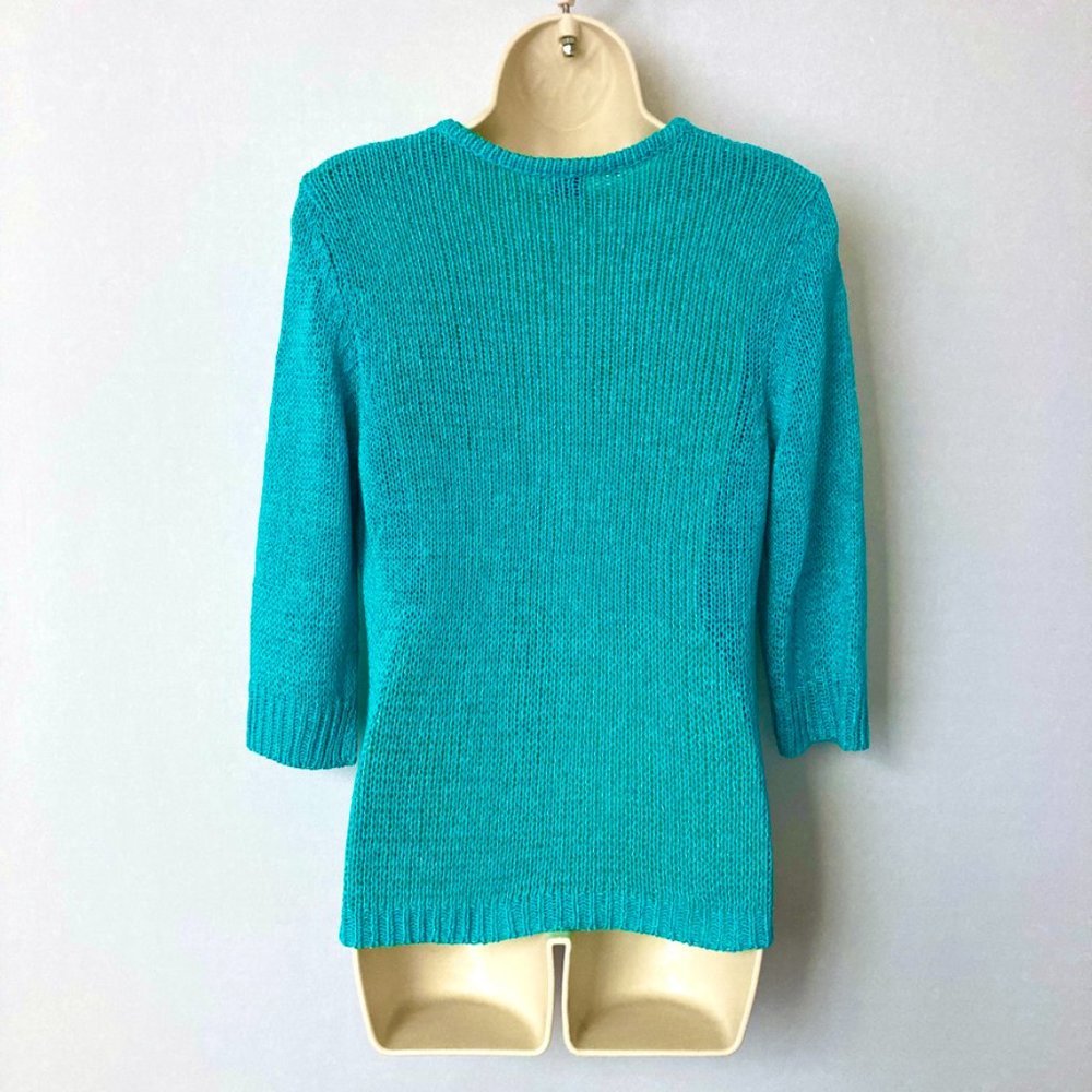 OLSEN Europe Turquoise Blue Crochet V-neck Top - Picture 4 of 5